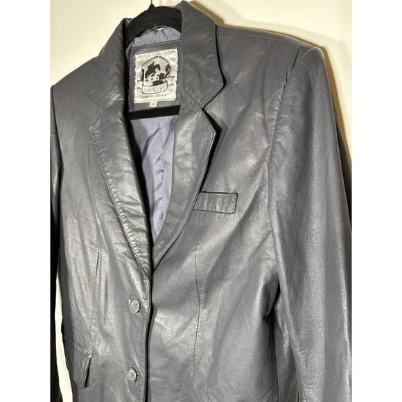 Vintage 100% Leather Gray Blazer Button Up Jacket Quiet Luxury Classic Size 14 - Picture 2 of 9